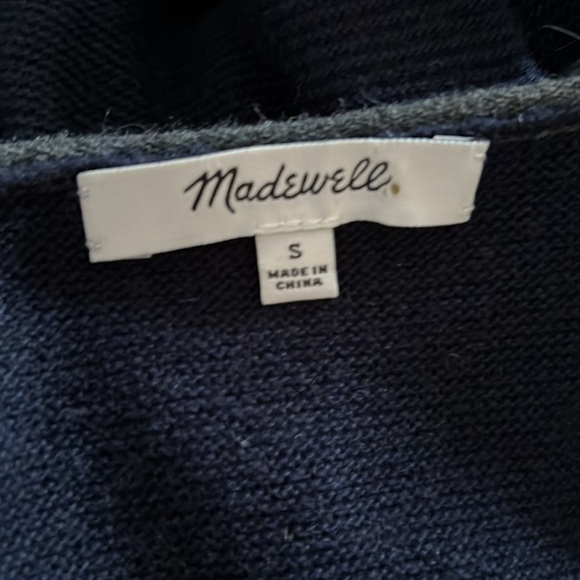 MADEWELL Kendall Colorblock Navy Gray V Neck Wool Alpaca Blend Sweater Size S - Picture 5 of 11